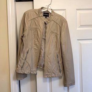 Light tan cream lather faux jacket with stretch in arms